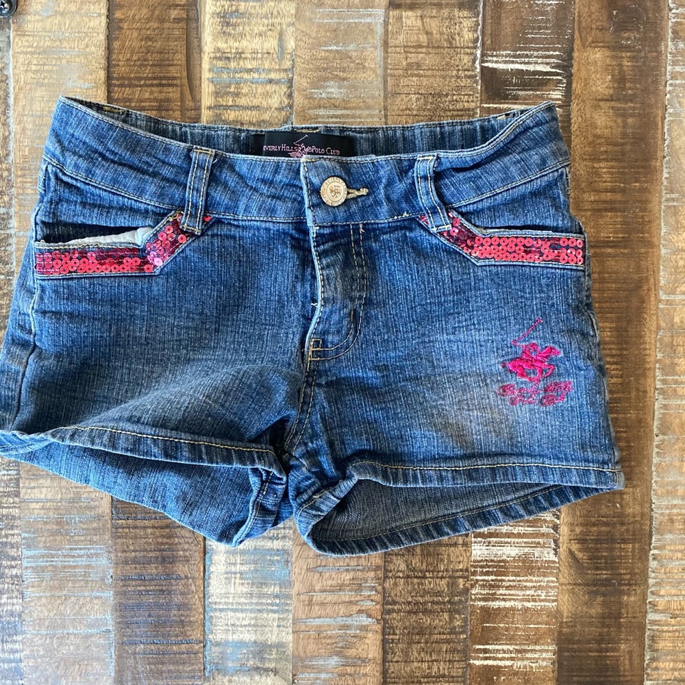 Size 10 pink sequins shorts. Beverly Hills polo